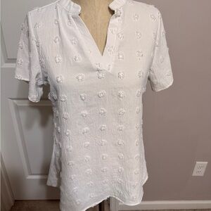 White Embellished Blouse with Mandarin Collar